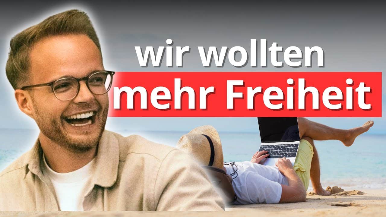 Video-Thumbnail zeigt den Wunsch nach mehr Freiheit (Mann am Strand), der oft der Grund ist, warum das Business nicht skaliert.